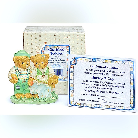 Cherished Teddies Other - Cherished Teddies Harvey & Gigi Figurine - Yellow Bears with Green Outfits